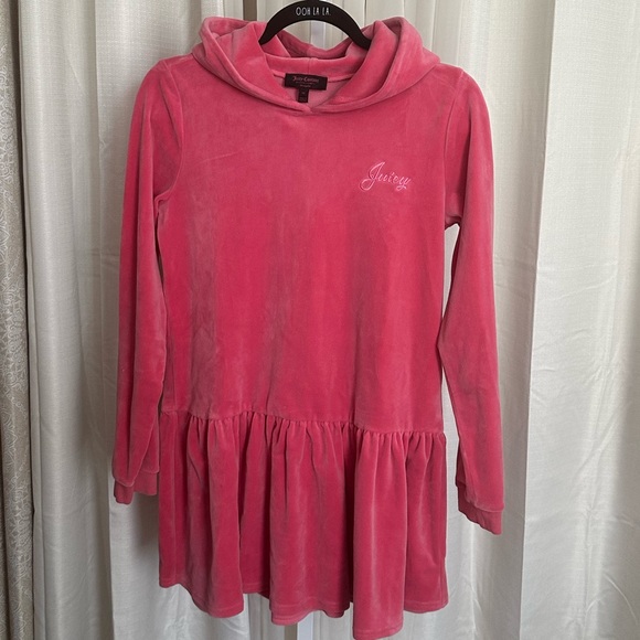 Juicy Couture Other - Juicy Couture Pink Velour Hoodie Dress Black Label Los Angeles Girls 14